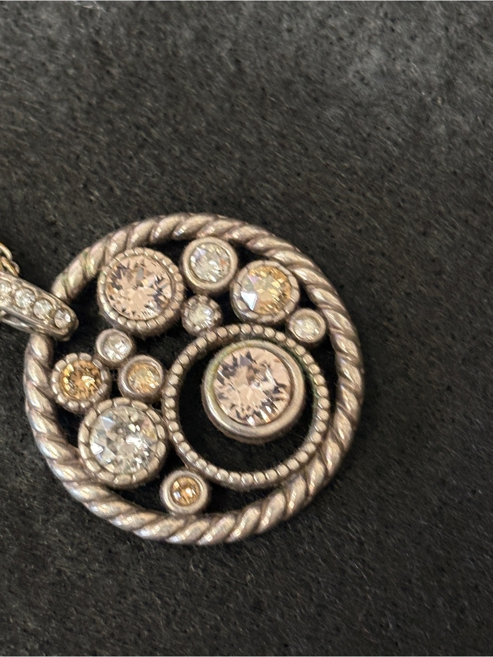 Brighton Silver-Tone Circle Pendant Necklace with Champagne and Clear Crystals